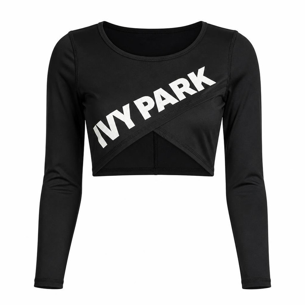 Ivy Park Crop Top Womens XS Black L/S Stretch Streetwear Athleisure Wrap